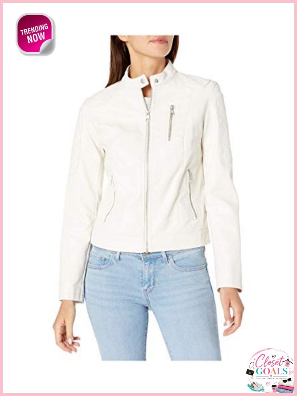 Faux Leather Motocross Racer Moto Jacket Zip Snap Collar